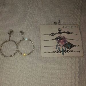 4 bracelets and 1 silver rhinestones earrings